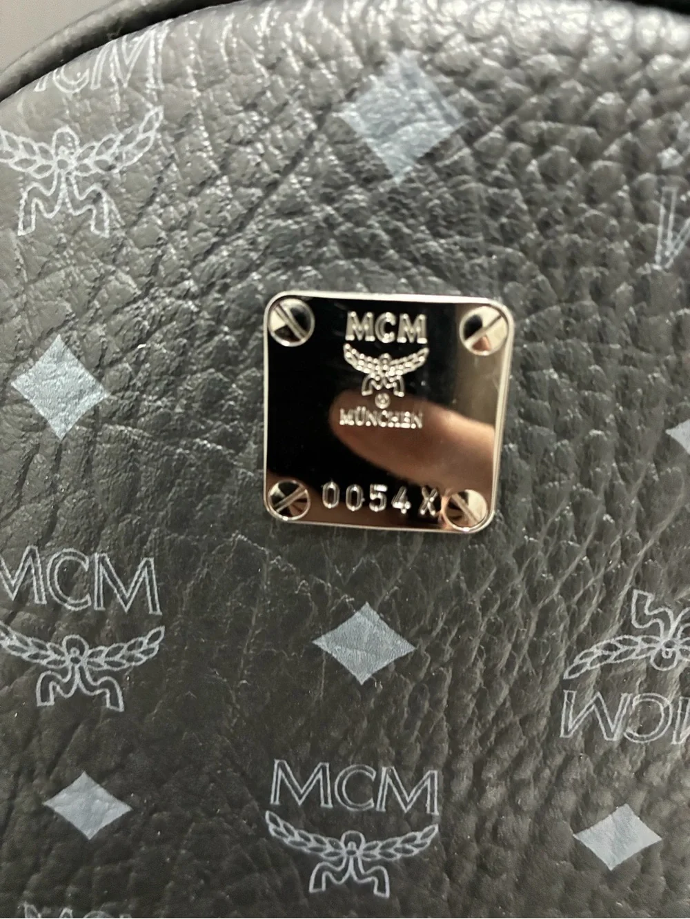 MCM Metallic Gray Monogram Backpack